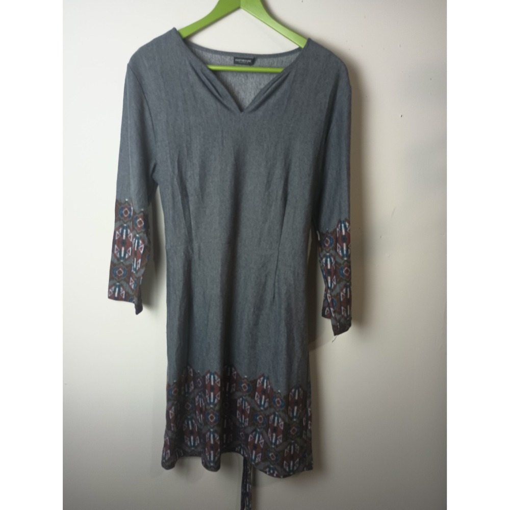 Earthbound Trading Co Gray Southwestern Print Knit Tunic Dress XL Long Sleeve